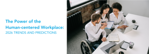 2026 workplace trend report title with a stock image of employees reviewing data